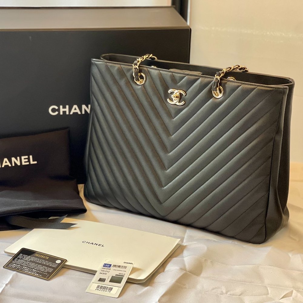 Chanel Large Shopping Tote - Black with Gold Hardware